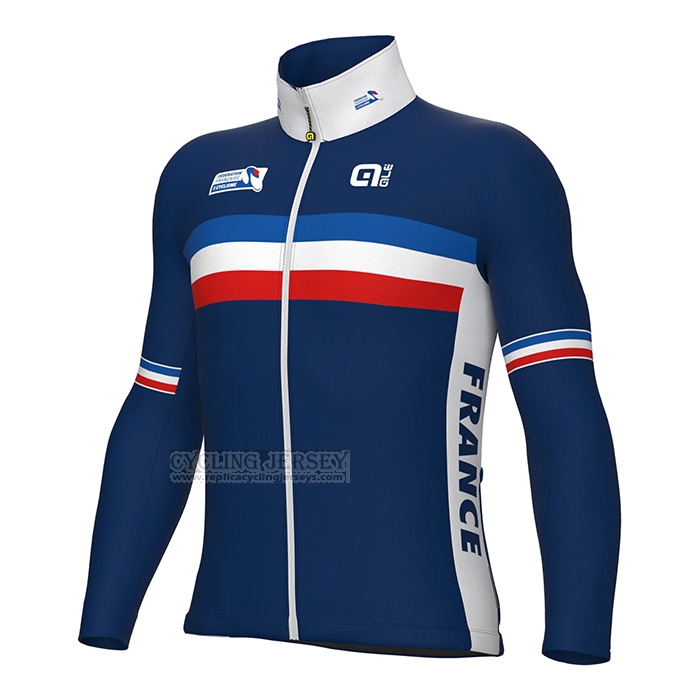 2022 Cycling Jersey France Blue Long Sleeve and Bib Short